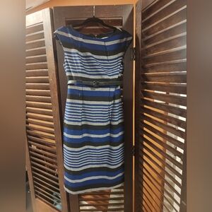 Calvin Klein Striped Blue and Black Midi Dress
